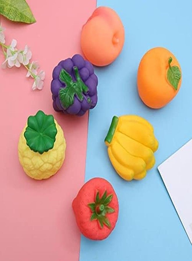 DTR Creation Fruit Shaped Soft Squeeze Toys for Kids - Watermelon, Banana, Orange, Strawberry, Grapes & Mango | Bath Toys for Babies | Pack of 6 | Multicolor | 3M+ - Image 1